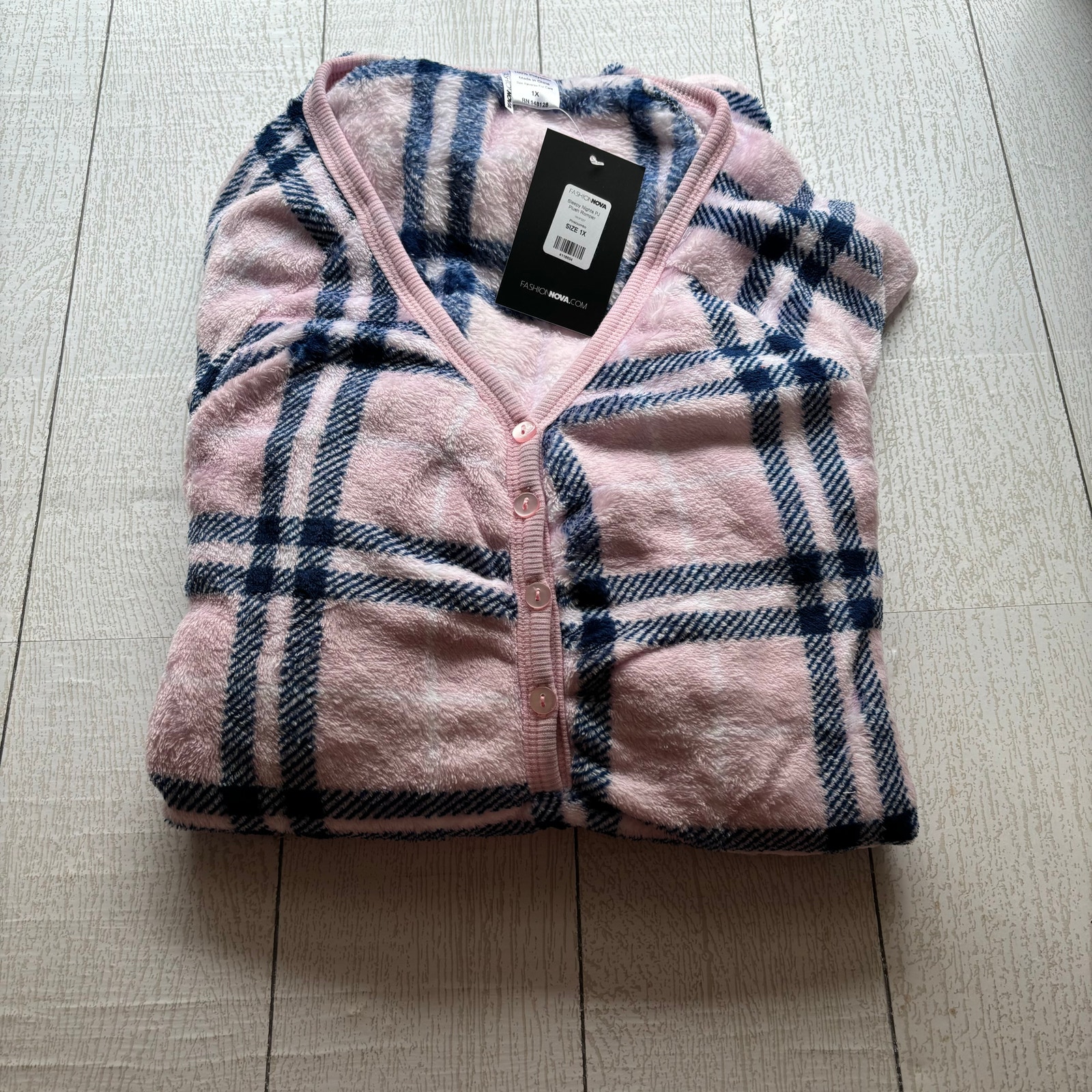 Fashion Nova Pink Plaid Plush Pj Romper Size 1x Nwt